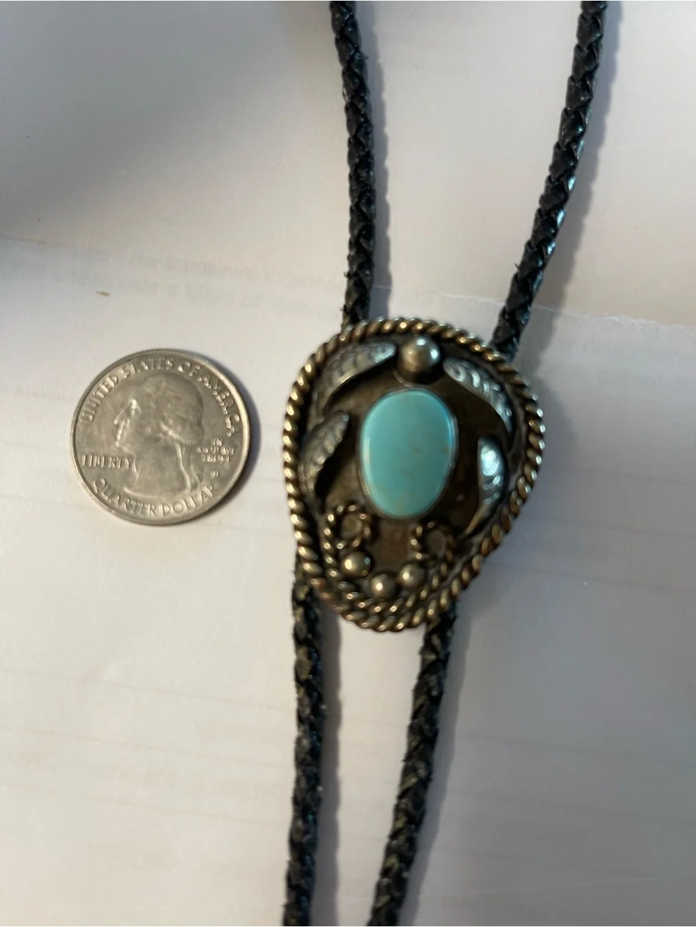Turquoise Stone Bolo Tie with Braided Black Cord